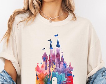 Comfort Colors® Watercolor Disney Castle Shirt, Disney Trip Shirt, Magical Castle Shirt, Disney Vacation Shirt, Disney Family T-Shirt