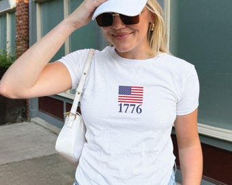 USA Flag Baby Tee, 4th of July Baby Tee, 4th of July Y2k Tee, 1776 Baby Tee, Fourth of July Baby Tee, USA Women's Baby Tee, America Baby Tee