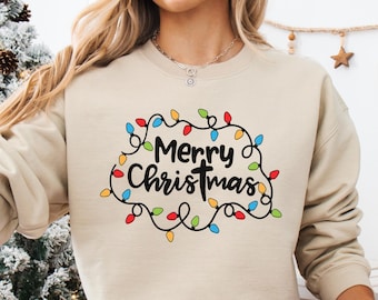 Sudadera con luces navideñas, sudadera navideña, divertida camiseta navideña, sudaderas navideñas para mujer, bonito regalo de Navidad.