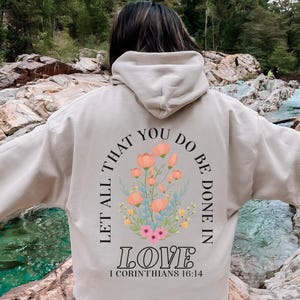 Trendy Christian Sweatshirt Merch, Words on Back Bible Verse Hoodie, Jesus Loves You, Aesthetic Women&#39;s Faith Apparel, Back to School Gift