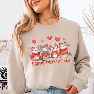 Cute Cat Valentine Sweatshirt, Cat Lover Valentine Sweater, Valentines Day Gift for Her, Funny Valentine Day Shirt, Valentine&#39;s Day Gift