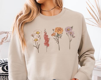 Felpa personalizzata con fiore di nascita, maglietta con fiore di nascita, regalo perfetto per la festa della mamma, felpa con il giardino della nonna, regalo per la nonna