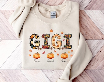 Custom Fall Gigi Sweatshirt with Names, Pumpkin Gigi Gift, Custom Thanksgiving Gigi Sweatshirt, Autumn Gigi Shirt, Pumpkin Season Sweatshirt