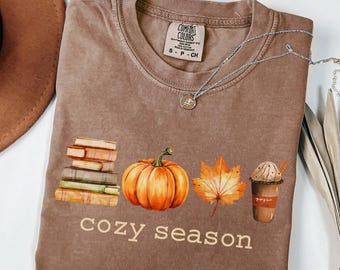 Comfort Colors® Cozy Season Shirt, Pumpkin Season Shirt, Book Lover Fall Gift, Fall Coffee Latte Shirt, Autumn Leaf Shirt, Autumn Fall Shirt