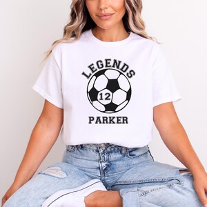This image consists of a Custom Soccer design for the white t-shirt.