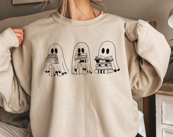 Ghost Reading Books Sweatshirt, Book Lover Gift, Halloween Teacher Sweatshirt, Halloween Reading Sweatshirt, Ghost Book Reader Sweatshirt
