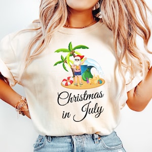 Comfort Colors® Christmas In July Shirt, Santa Summer Shirt, Beach Christmas Shirt, Christmas In Summer Shirt, Summer Christmas Gift