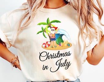 Comfort Colors® Christmas In July Shirt, Santa Summer Shirt, Beach Christmas Shirt, Christmas In Summer Shirt, Summer Christmas Gift