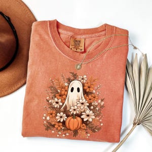 Comfort Colors® Halloween Floral Ghost Shirt, Cute Ghost Shirt, Spooky Season Shirt, Flowers Ghost Shirt, Pumpkin Shirt, Funny Halloween Tee