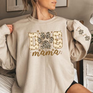 Custom Dog Mama Leopard Sweatshirt, Custom Dog Mom Sweater, Dog Name On Sleeve Hoodie, Dog Names Mom Tee, Dog Mom Gift, Cute Dog Mom Shirt