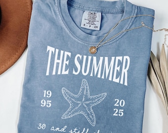 Comfort Colors® Custom 30th Birthday Shirt, Starfish Birthday Gift, Summer Birthday Shirt, Thirties Tee, Coastal Beach Summer Birthday Tee