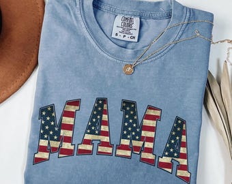 Comfort Colors® American Mama Shirt, Mama T-Shirt, Retro Mama America Tee, 4th of July Shirt, USA Shirt, Gift for Mom, Mothers Day Gift