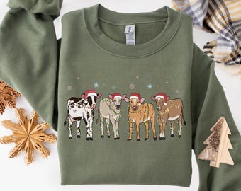 Cow Christmas Sweatshirt, Cow Lover Gift, Christmas Cow Shirt, Christmas Crewneck, Funny Christmas Shirt, Farm Christmas, Womens Cow Shirt