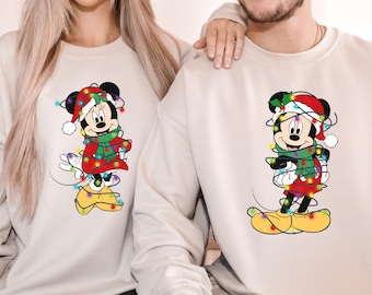 Sudadera navideña de Mickey y Minnie Mouse, Camiseta navideña de Disney, Camiseta navideña a juego para toda la familia, Conjunto navideño a juego para parejas de Disney