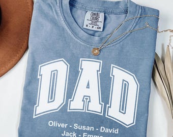 Camiseta personalizada para papá Comfort Colors® con nombres de niños, camiseta para el Día del Padre, camiseta personalizada para papá, regalo para papá, camiseta de cumpleaños para papá