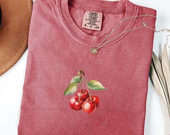 Camiseta de cereza Comfort Colors®, camiseta vintage de cereza, camiseta de frutas de verano, camiseta de frutas, camiseta estética de frutas, camiseta con gráfico vintage gourmet