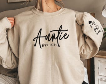Sudadera de tía personalizada con nombres en la manga, sudadera con capucha de tía personalizada con nombres de sobrinos y sobrinas, regalo del día de la madre, regalos de ropa para el día de la madre