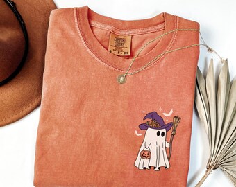 Comfort Colors® ハロウィンゴーストシャツ、かわいいゴーストシャツ、かわいい秋Tシャツ、カボチャシーズン、ハロウィンギフト、不気味な季節のシャツ