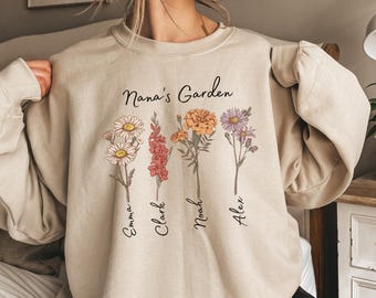 Nana's Garden Sweatshirt with Custom Birth Flowers, Mothers Day Gift from Daughter, Gift For Grandma, Personalized Birth Month Flowers Shirt