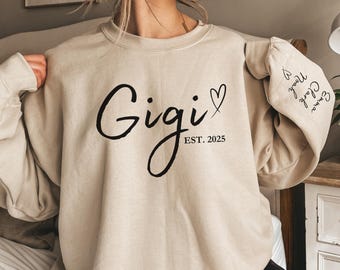 Sudadera personalizada "Gigi Est", regalo para el Día de la Madre, sudadera para abuela, regalo para abuela, sudadera para nana, camiseta para mamá Grammy Mimi Nonny