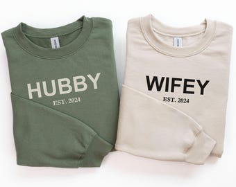 Personalized Wifey & Hubby Sweatshirt, Wifey and Hubby Shirt, Custom Couple Hoodie, Matching Couple Shirt, Wedding Party Gift, Bride Gift