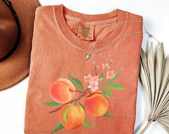 Comfort Colors® ピーチシャツ、エステティックフルーツシャツ、ボヘミアンシャツ、ヴィンテージピーチTシャツ、サマーフルーツTシャツ、フーディーヴィンテージグラフィックシャツ