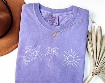Comfort Colors® Turtle Palm Tree Sun Shirt, Summer Shirt, Sea Turtles Shirt, Beach Shirt, Ocean Lover Gift, Summer Vibes Shirt, Vacation Tee