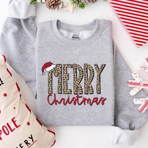 Leopard Christmas Sweatshirt, Merry Christmas Sweater,Cute Christmas Sweatshirt,Leopard Lover Sweater,Christmas Gift for Women,Leopard Shirt