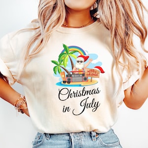 Comfort Colors® Christmas In July Shirt, Santa Summer Shirt, Beach Christmas Shirt, Christmas In Summer Shirt, Tropical Christmas Shirt
