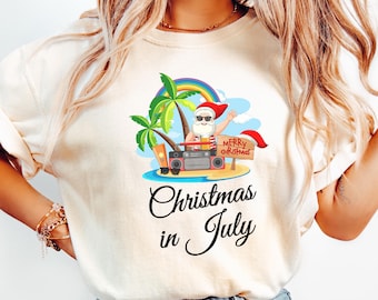 Comfort Colors® Christmas In July Shirt, Santa Summer Shirt, Beach Christmas Shirt, Christmas In Summer Shirt, Tropical Christmas Shirt