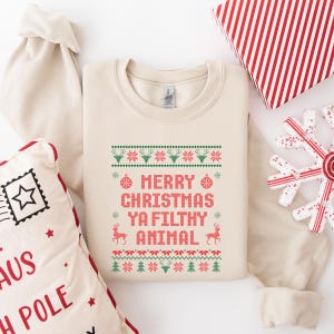 Merry Christmas Ya Filthy Animal Sweatshirt, Ugly Christmas Sweater, Funny Christmas Shirt,Christmas Gifts,Christmas Crewneck,Winter Sweater