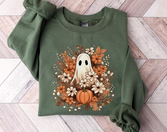 Halloween Floral Ghost Sweatshirt, Cute Ghost Sweatshirt, Spooky Season Shirt, Flower Ghost Sweatshirt, Pumpkin Shirt, Funny Halloween Shirt
