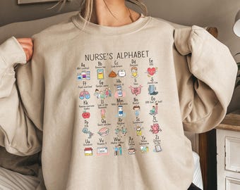 Sudadera de enfermera, camiseta divertida con el alfabeto de enfermera, camiseta con el abecedario de enfermera, camiseta de enfermera registrada, terminología de jerga, regalo de agradecimiento de enfermería