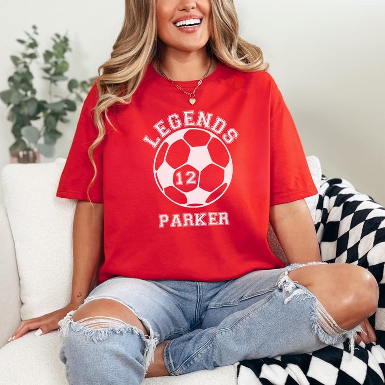 This image consists of a Custom Soccer design for the red t-shirt.
