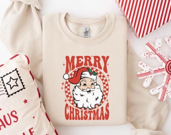 Sudadera retro de Papá Noel, sudadera de Papá Noel con mensaje de Feliz Navidad, sudadera con capucha de Papá Noel, sudadera navideña vintage, sudadera navideña, regalo de Papá Noel