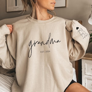 Custom Grandma Sweatshirt Est Year Names On Sleeve, Mothers Day Gift, Mothers Day Shirt, New Grandma Sweater,Gifts For Grandma,Birthday Gift