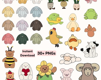 Bundle de cliparts personnage méduse, autocollants animaux lapin ours, autocollants plante planner, fichiers Cricut