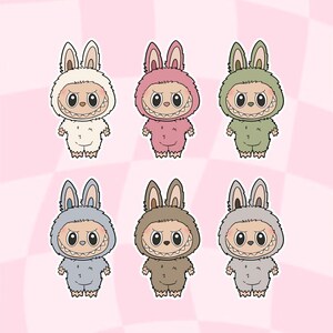 Exciting Macaron Labubu Monster Bunny Stickers – Holographic Vinyl Sticker Sheet 4x5.5" | Cute Kawaii Journal & Planner Stickers