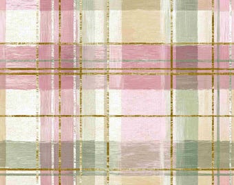 Pastel Plaid Cotton Fabric – Pink Green Gold Check Fabric Cottagecore Quilting Fabric, Sewing & Crafts Fabric By The Half Yard