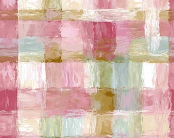 Abstract Pastel Cotton Fabric Pink Gold Brushstroke Fabric Modern Plaid Fabric, Quilting, Sewing, Crafts Fabric By The Half Yard