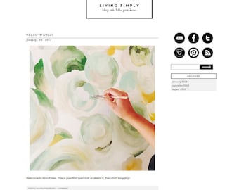 Living Simply, PreMade Wordpress Blog Template, Wordpress blog theme, black and white theme