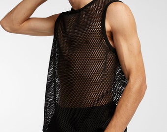 Men Sexy Mesh Tank Top, Rave Wear, Festival Clothing, Muscle Top