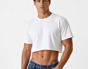 Men's Cropped T Shirt, Fitted Crop Tee, Short Sleeve Streetwear Top