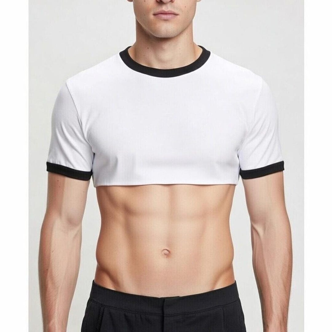 Men’s Micr Crop Top T-shirt – Short Sleeve Cropped Tee, Minimal Men’s ...