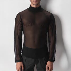 See Through Mesh Shirt, Men Sheer Shirt, Black Transparent Top