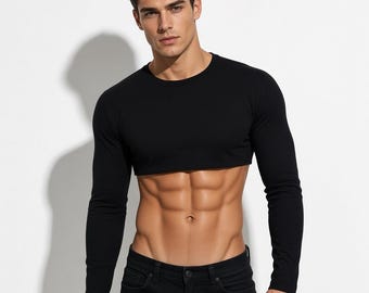 Men Long Sleeve Crop Top