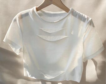 Men Crop Tee, Sexy Crop Top, Hollow Out T shirt