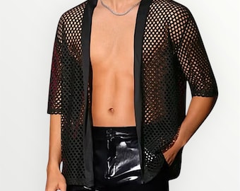 Men's Sheer Mesh Shirt, Open Front, Vintage Style