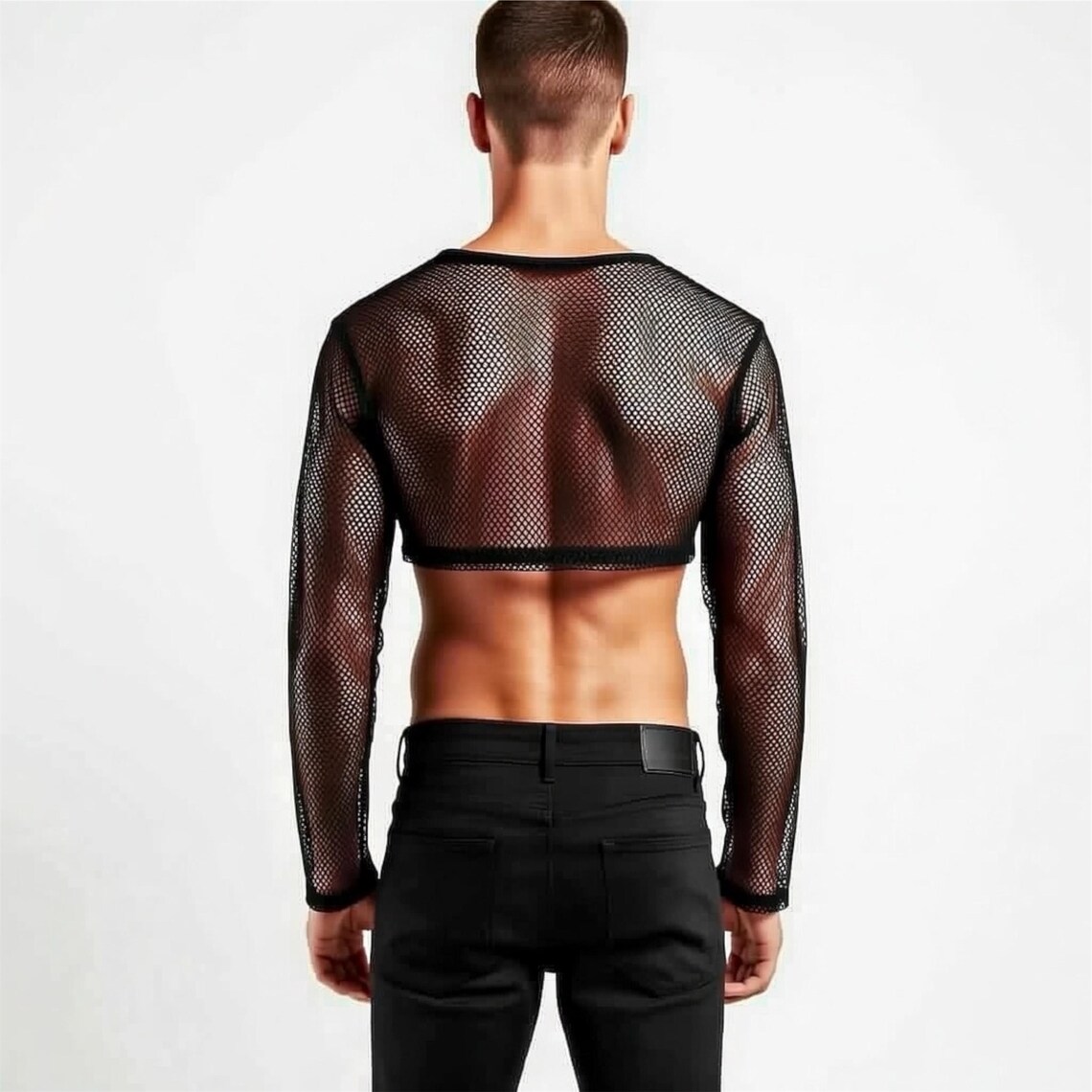 Men’s Micro Crop Top – Long Sleeve Mesh Shirt, Sheer Festival & Rave ...