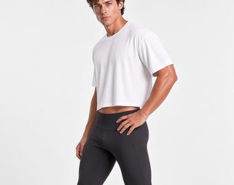 Men's Cropped T Shirt, Oversized Boxy Fit, Short Sleeve Streetwear Top